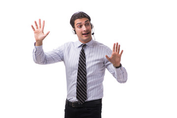 Young call center operator isolated on white background