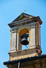 ancient bell tower with bronze bells