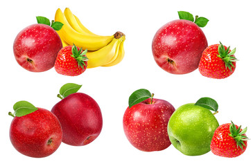 apples,banana  and strawberries isolated on white background