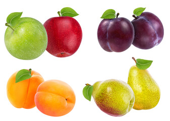 Apples,pears, apricots and plums isolated on white background