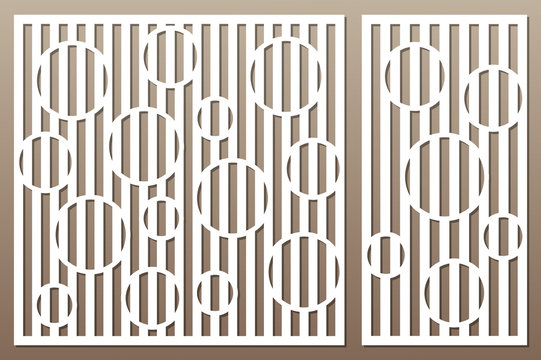 Set decorative card for cutting. Circle line pattern. Laser cut. Ratio 1:1, 1:2. Vector illustration.