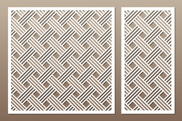Set decorative card for cutting. Geometric line pattern. Laser cut. Ratio 1:1, 1:2. Vector illustration.
