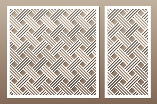 Set decorative card for cutting. Geometric line pattern. Laser cut. Ratio 1:1, 1:2. Vector illustration.
