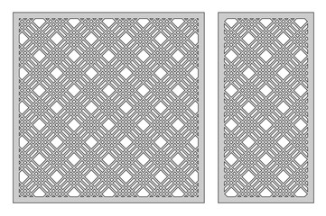 Set template for cutting. Diagonal geometric lines pattern. Laser cut. Ratio 1:1, 1:2. Vector illustration.