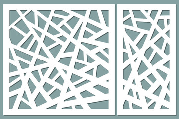 Set decorative card for cutting. Abstract lines pattern. Laser cut. Ratio 1:1, 1:2. Vector illustration.