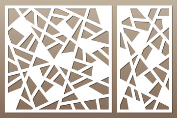 Set decorative card for cutting. Abstract lines pattern. Laser cut. Ratio 1:1, 1:2. Vector illustration.