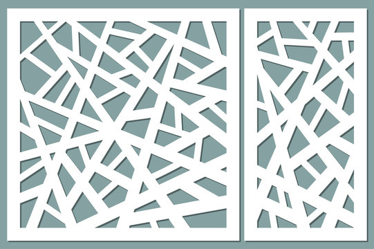 Set decorative card for cutting. Abstract lines pattern. Laser cut. Ratio 1:1, 1:2. Vector illustration.