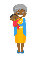 Happy senior african-american grandmother holding cute little baby grandson with pacifier