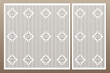Set decorative card for cutting. Line square pattern. Laser cut. Ratio 1:1, 1:2. Vector illustration.
