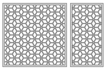 Set template for cutting. Square mesh pattern. Laser cut. Ratio 1:1, 1:2. Vector illustration.