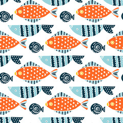 Colorful fish cartoon seamless vector pattern