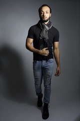 young african american model in trendy elegant clothing