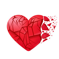 Broken heart sealed isolated. Red glass shards .