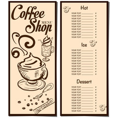 menu coffee shop cafe restaurant template design hand drawing graphic