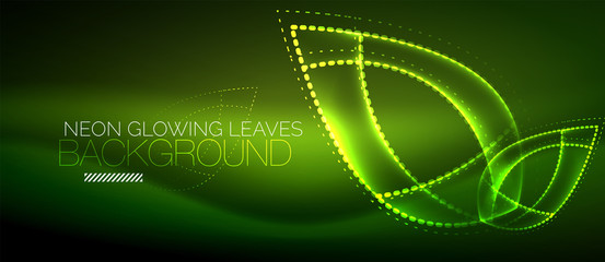 Neon leaf background, green energy concept