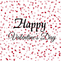 Valentine's Day greeting card with red hearts and black text. Vector