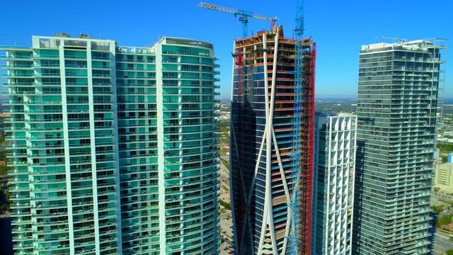 Aerial Downtown Miami 1000 Museum Zaha Hadid project 4k drone video