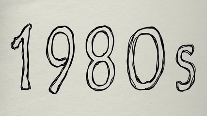 seamless looping word 1980s. animated text written in pencil on paper