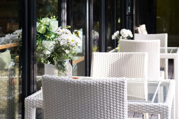 cozy warm white table and chair, outdoor, restaurant