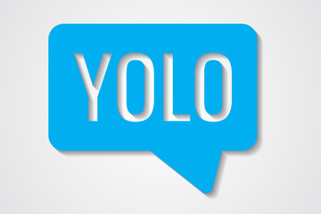Yolo speech bubble on a color background.