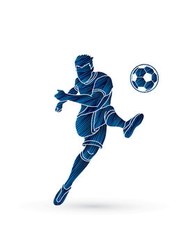 Soccer player shooting a ball action designed using grunge brush graphic vector