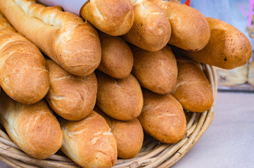 Fresh baguettes, French sticks on display