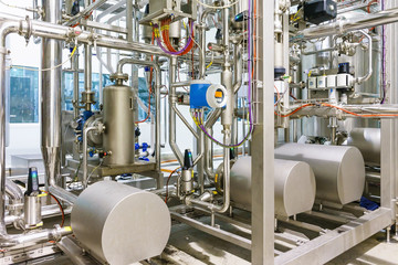 Industrial factory equipment stainless tubes food automation.