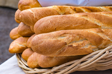 Fresh baguettes, French sticks on display