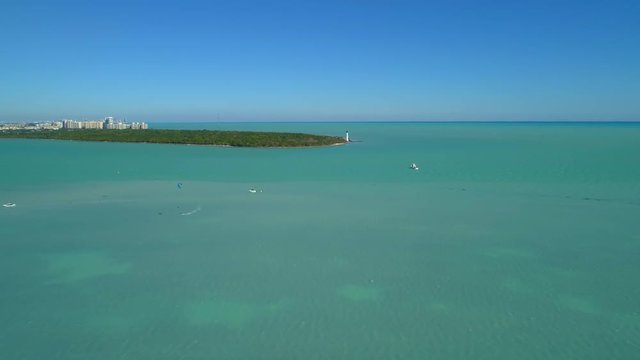 Aerial video Cape Florida Bill Baggs State Park lighthouse