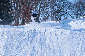 Fototapeta premium People are having fun in downhill skiing and snowboarding 