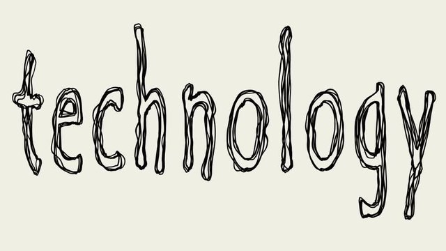 seamless looping word technology. animated text written in pencil on paper
