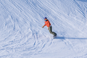 People are having fun in downhill skiing and snowboarding - obrazy, fototapety, plakaty