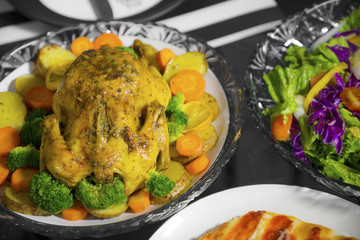 Delicious roast chicken with healthy salad