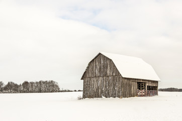 Fresh Snow on Barn Roof and Fields