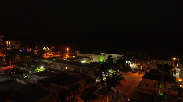 Aerial video Hollywood Beach FL at night