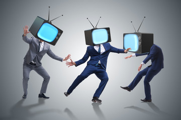 Media zombie concept with man and tv set instead of head
