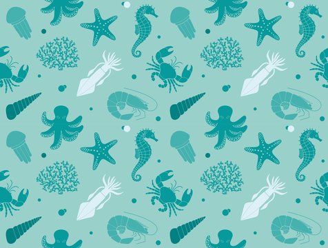 Seamless background with sea life