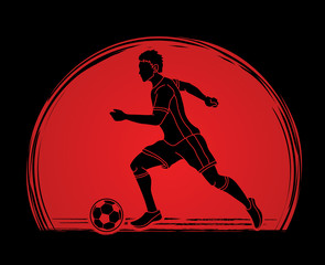 Soccer player running with soccer ball action designed on sunlight background graphic vector