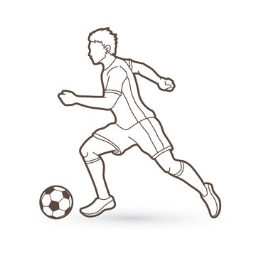 recommend clip art: Soccer player running with soccer ball action outline graphic vector
