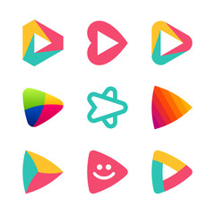 Colorful play button icons, arrows, cursors