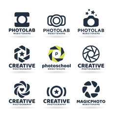 Photographer logo design, photography and photo camera icon, diaphragm symbol