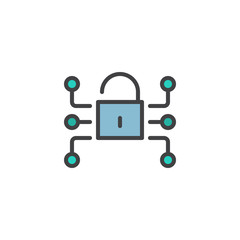 Fototapeta premium Padlock secure connection filled outline icon, line vector sign, linear colorful pictogram isolated on white. Media network data protection symbol, logo illustration. Pixel perfect vector graphics