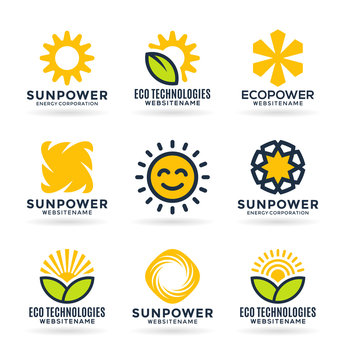 Sun energy logo templates and icons