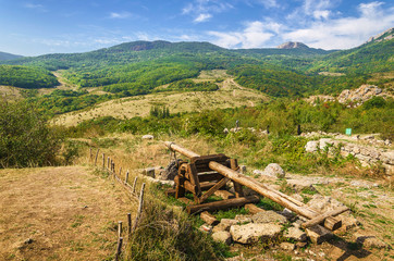 old trebuchet in ancient castle