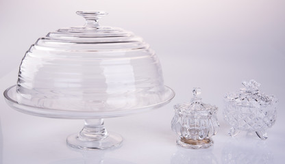 cake stand or glass cake tray on a backgeound.