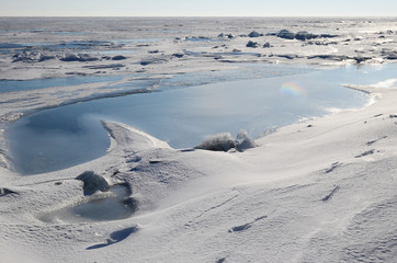 Lake Baikal in winter. Cracks and hummocks