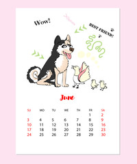  Funny Husky Dog Sketch  Calendar