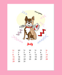 Funny French Bulldog Sketch  Calendar