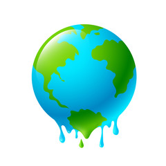 Melting globe. Global warming concept. Icon design, illustration isolated on white background.