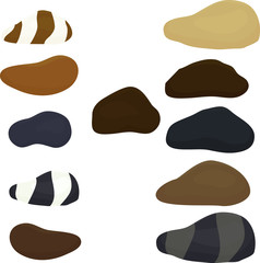 Set of natural sea stones, isolated on white. Vector illustration